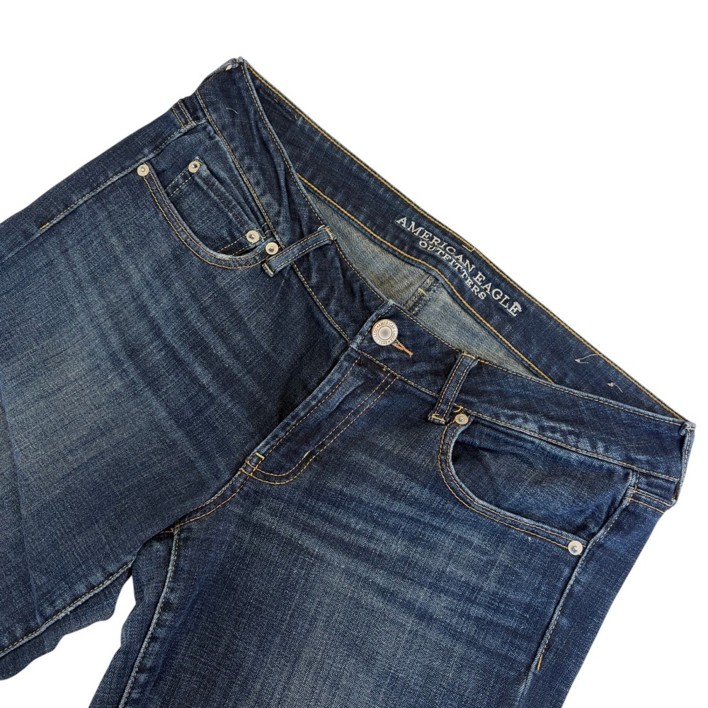 American Eagle Favorite Boyfriend Jeans Dark Wash Denim Size 12 Long Hemmed